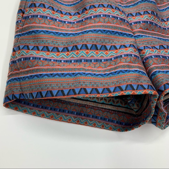 J. Crew Boho Tribal Striped Multi Thick Shorts Orange Blue Multi Like New Size 4 - Picture 6 of 13